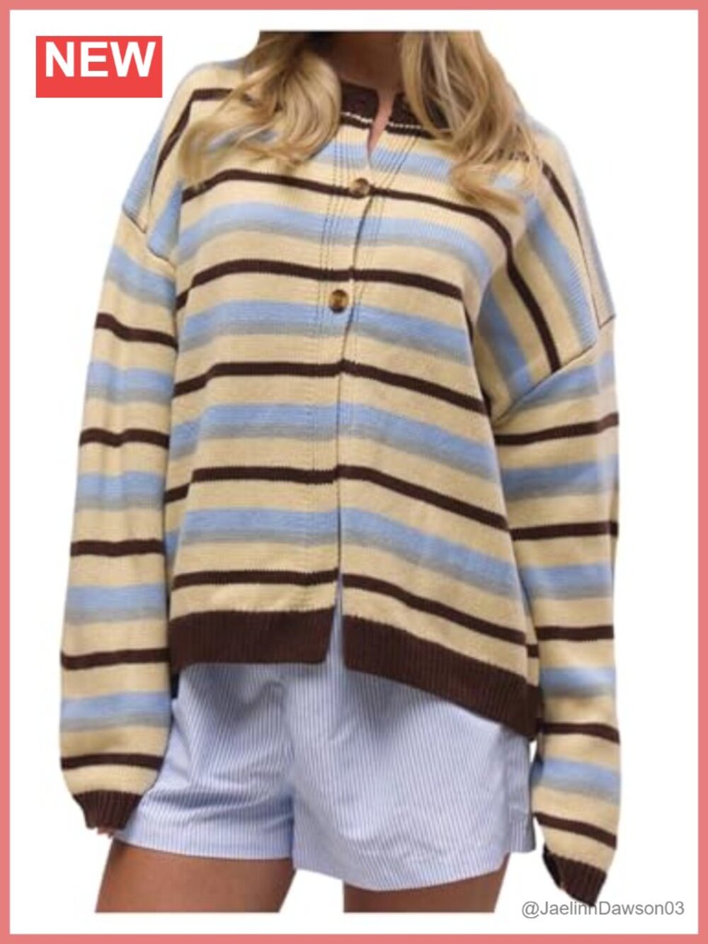 Oversized Striped Button Up Cardigan Sweater Loose Knit Long Sleeve Fall
